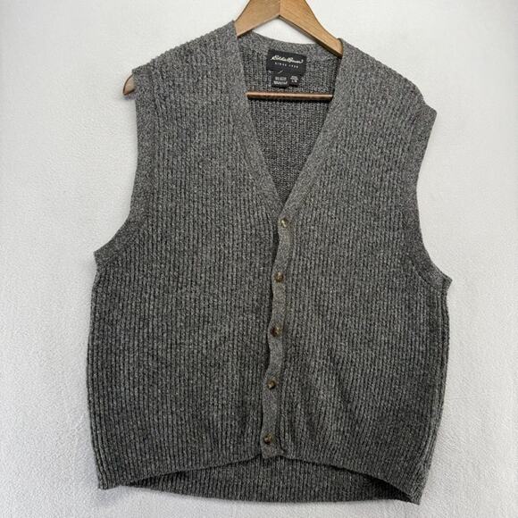 Vintage Eddie Bauer Cardigan Sweater Vest Men's Large Gray Button Ribbed 90s - Picture 7 of 8
